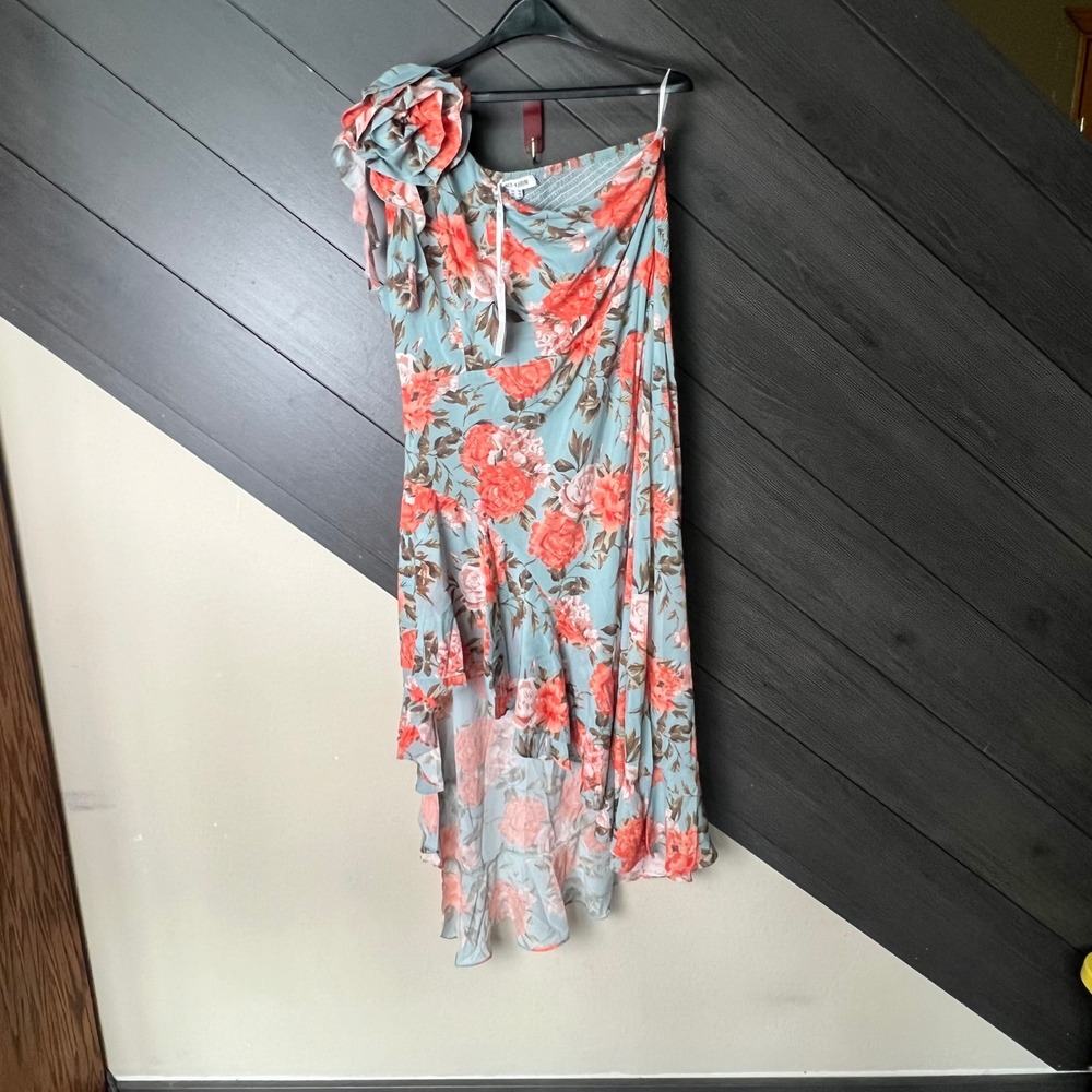 Grace Karin Women One Shoulder Floral Asymmetrical Ruffle Hem Dress Size 18 NWT